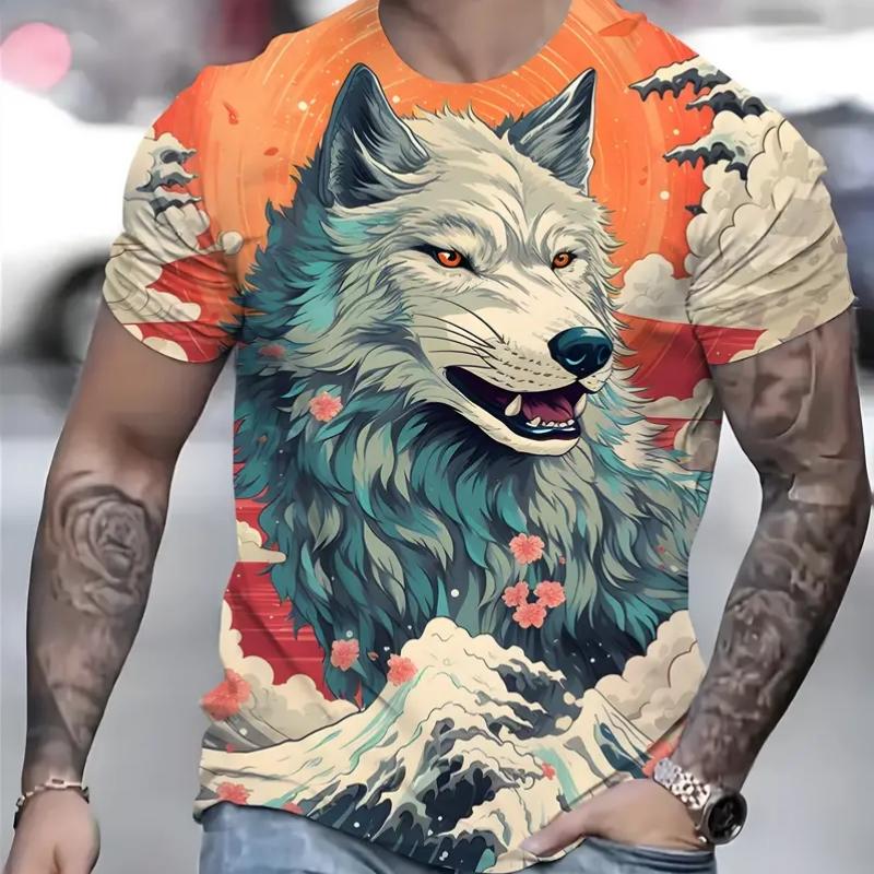 3d Ukiyo-E Wolf Print T-Shirt For Men Short Sleeve Summer Casual Man Clothes Quick Dry Sport Shirts Oversized Tees 2024 New Tops