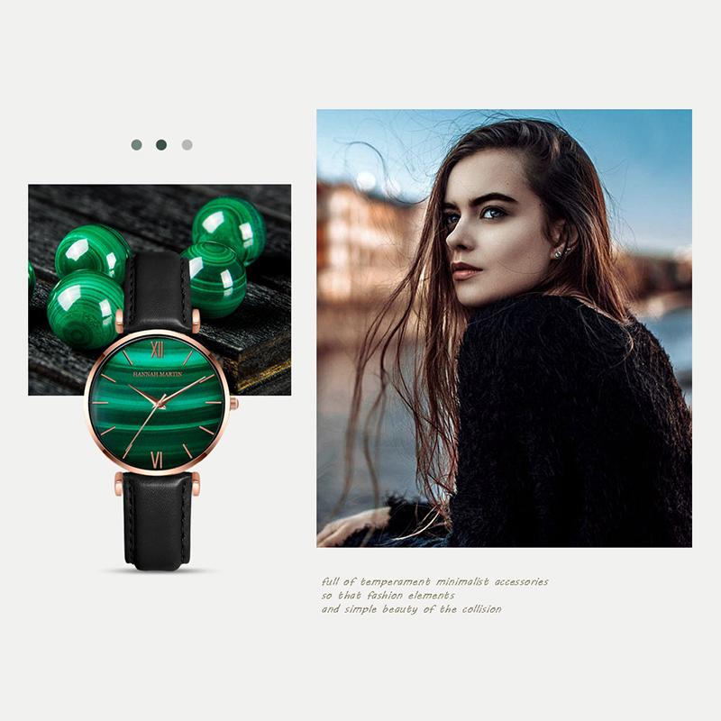 Hannah Martin Women Watches Fashion Quartz Movement Relogio Feminino Emerald Rose Gold Waterproof WristWatches