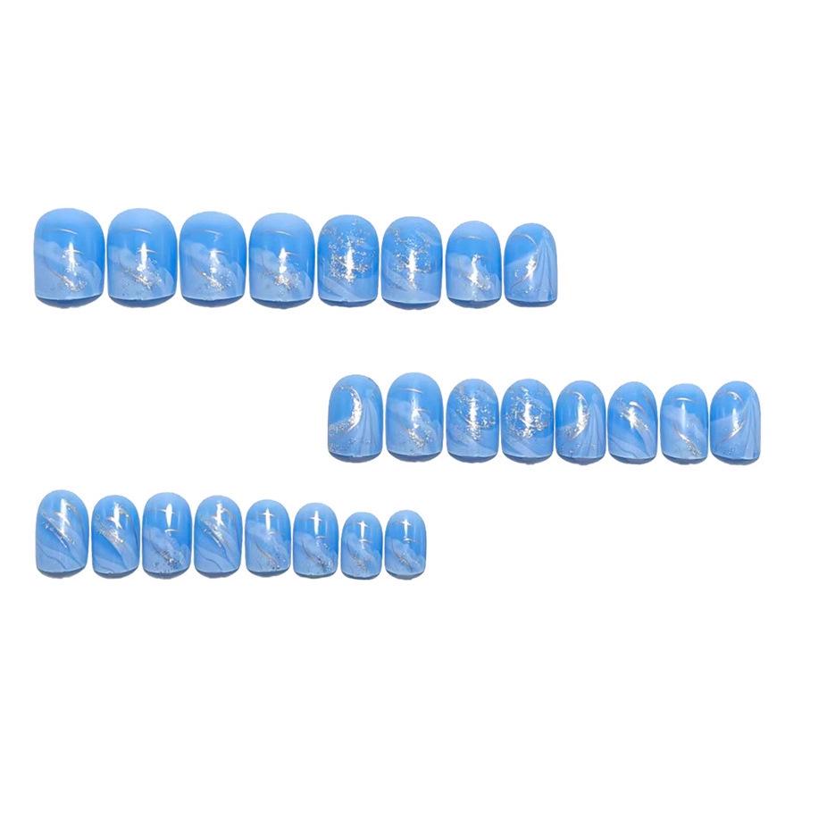 Elegant Blue-White Gradient Wearable Nail Tips - European & American False Nail Stickers