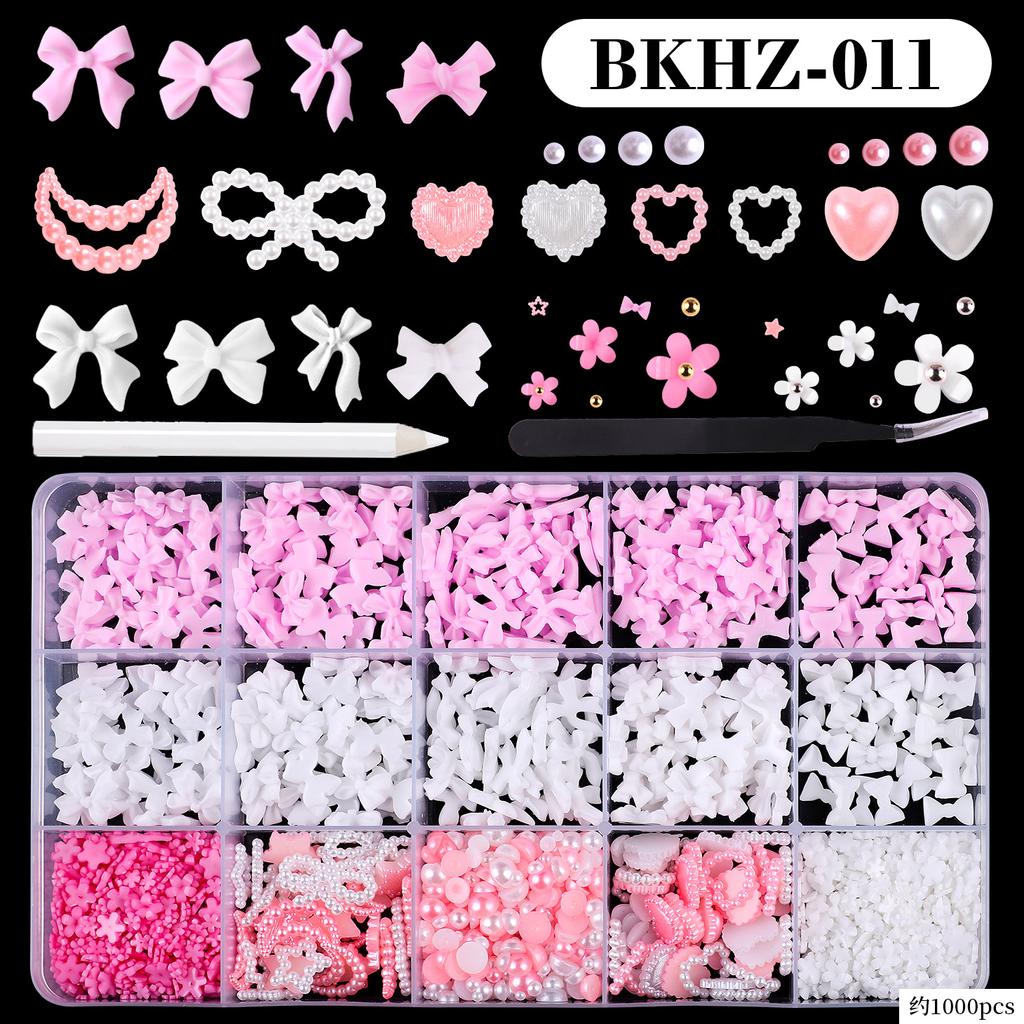 15Grids/box Mixed Resin Bowknot Nail Art Decorations 3D Acrylic Charms Kawaii Colorful Bow Rhinestone DIY Manicure Tools Parts