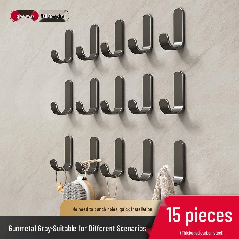 Крючки с сильным клеем без сверления - Настенные наклейки цвета оружейной стали для хранения на кухне, в ванной и на двери