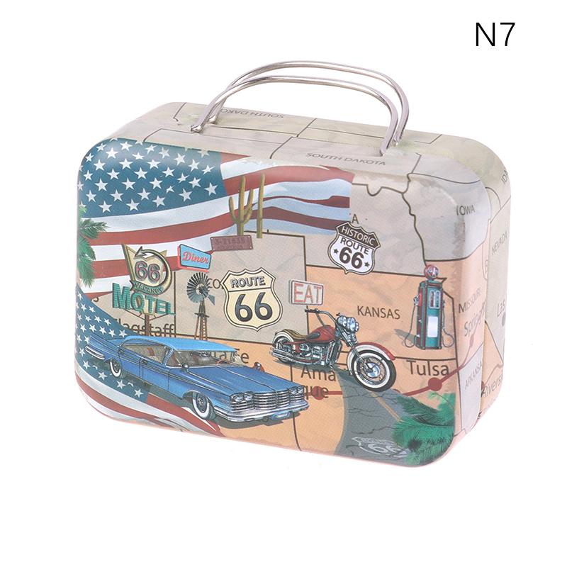 Vintage Mini Suitcase With Handle Candy Metal Storage Box For Wedding Gifts Candy Chocolate Print Travel Portable Container