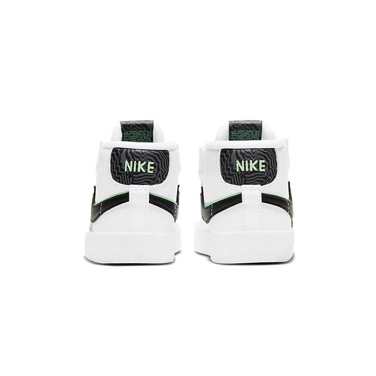 Nike Кроссовки Blazer 77 SE Mid top для скейтбординга Черно-бело-зеленые для младенцев и малышей DD1849-100