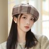 Korean New British Plaid Beret Spring and Autumn Casual Warm Windproof Hat for Women Versatile Octagonal Painter Hat Trend