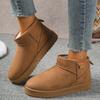 Women's Solid Color Thick Plush Snow Boots Comfortable Warm Flat Ankle Boots Woman Winter Casual Slip On Cotton Shoes Plus Size