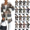 Women's Fashion Loose Early  New Mid-length Knitted Cardigan Japanese Striped Color Matching Sweater Jacket