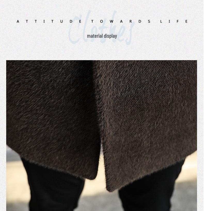 Мужской шерстяной тренч средней длины - Золотистый соболиный бархат, Утепленный, Зимний, с воротником