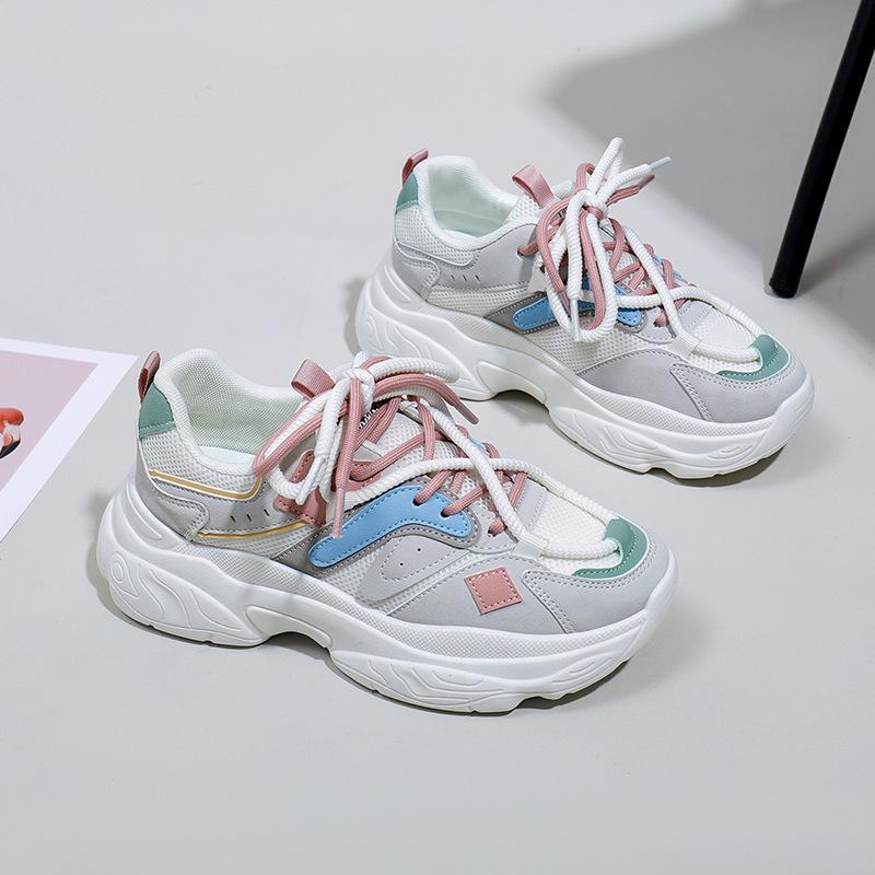 Женские кроссовки на платформе, нескользящая повседневная обувь из дышащей сетки, удобные кроссовки для бега на массивной шнуровке, спортивная обувь для тенниса для женщин