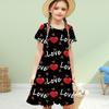 Черно-красные платья для девочек с 3D-принтом, детское платье принцессы с короткими рукавами и принтом в виде любви для девочек
