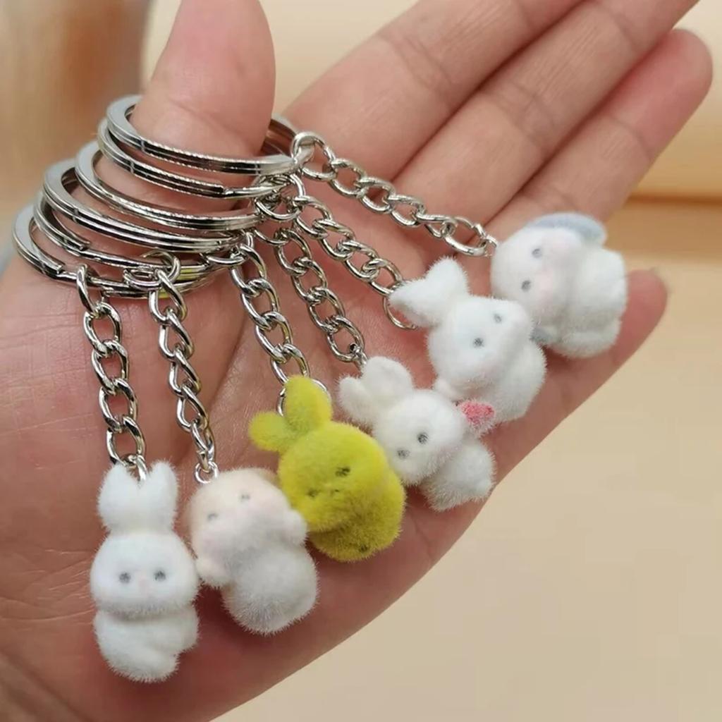 Soft and Colorful Rabbit Keychain Flocking Toy Pendant Keyring Stuffed Animals Couple Key Rings Ornament for Bag Phones