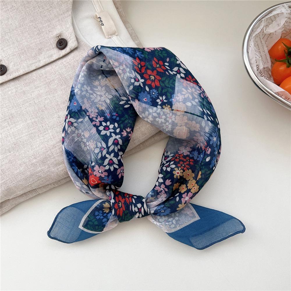 Flower Cotton Linen Print Scarves Cashew Square Handkerchief Clothing Accessories