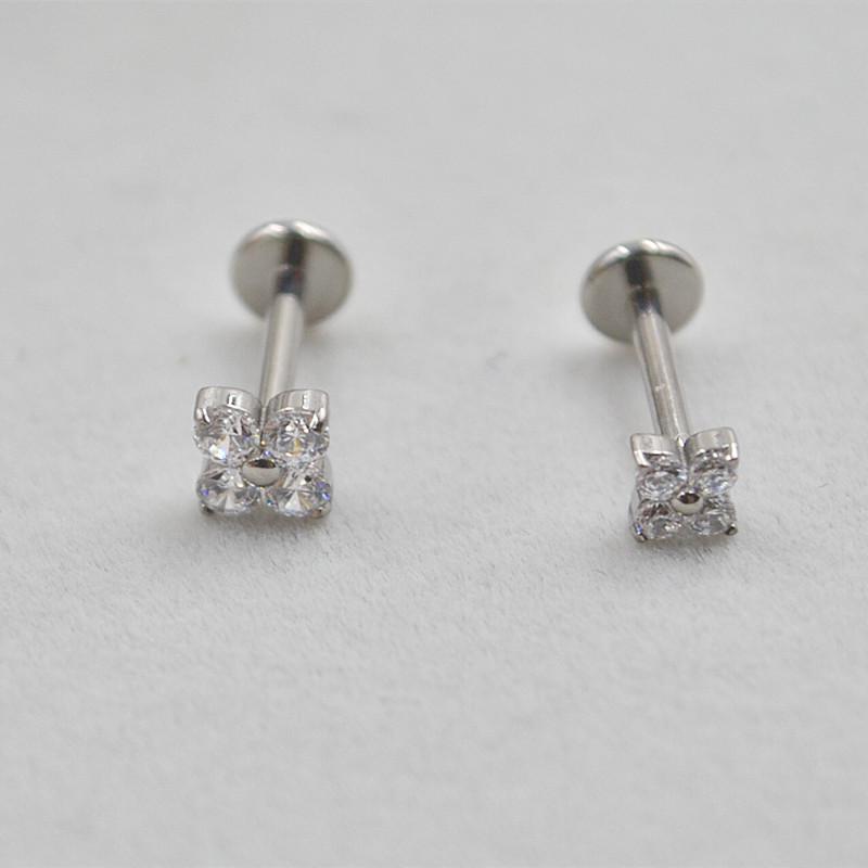 Титановый лабрет-пуссет G23 ASTM F136 с инкрустированным цирконом для пирсинга хряща уха