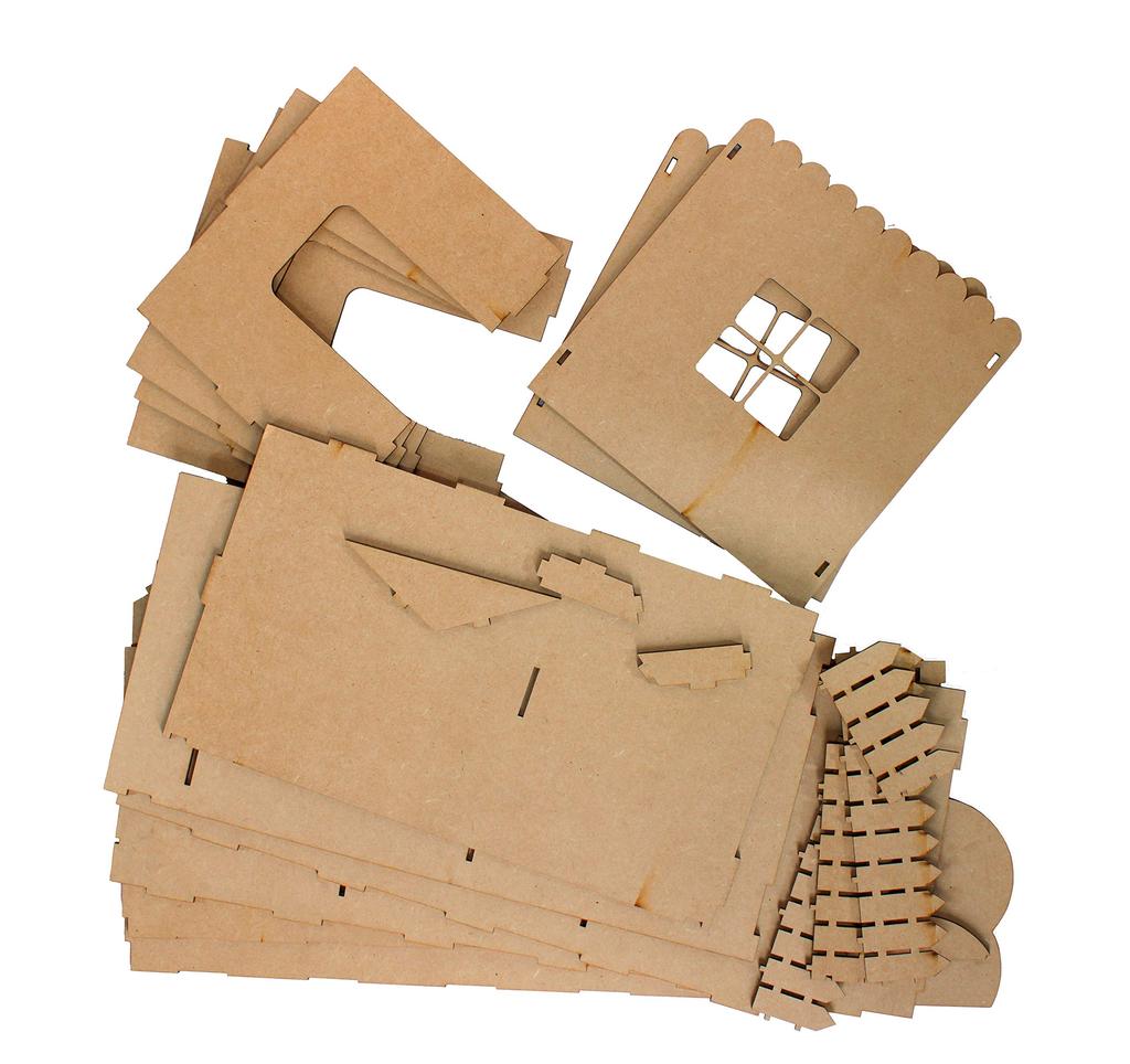 StonKraft Wooden 3D Puzzle Dollhouse Home Construction Modeling School Project Easy To Assemble One Size Beige - Decor, Toy, Kit, - (Furnished