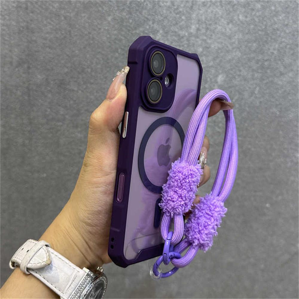 Противоударный магнитный чехол-ремешок для беспроводной зарядки Magsafe для iPhone 16 11 12 13 14 15 Pro Max Plus, прозрачный чехол