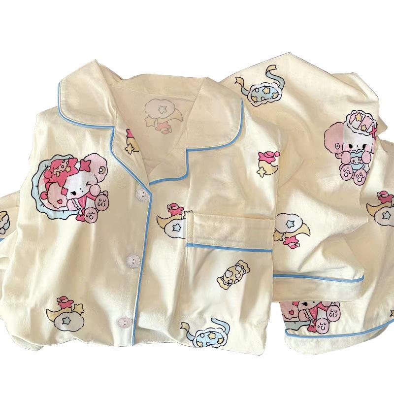 Пижама женская с длинным рукавом в милом и сладком стиле «Зайчик», высокого качества, для весны и осени, комплект из двух предметов