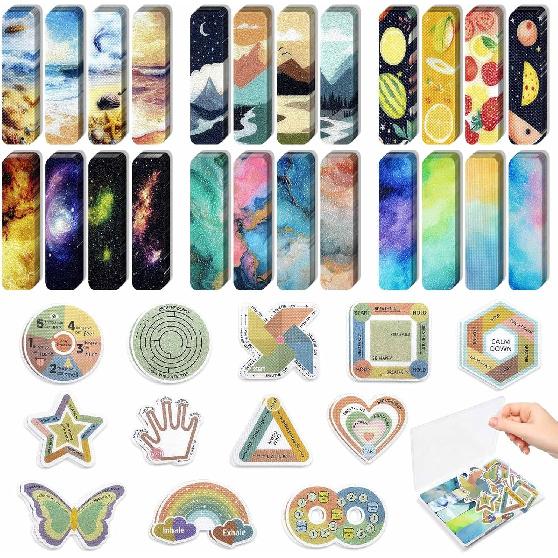 96 Pcs Sensory Stickers with 2 Textured Surfaces - Adhesive Fidget Strips for Anxiety Relief & ADHD Support, Includes Storage Box - for Office,