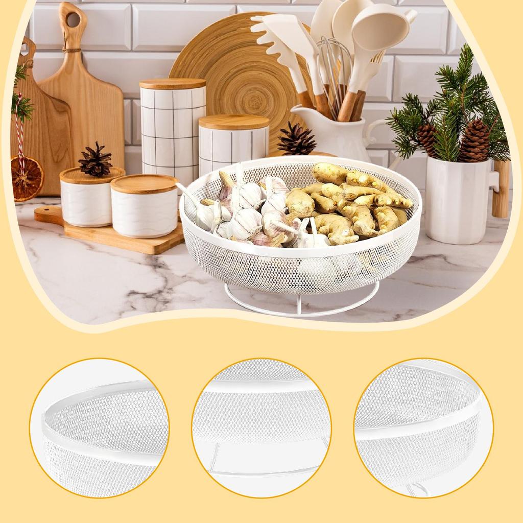Pedestal Fruit Bowl Snack Container Iron Wire for Kitchen Counter 20x20x9.5cm Convenient Home Decor Organizer Serving Tray
