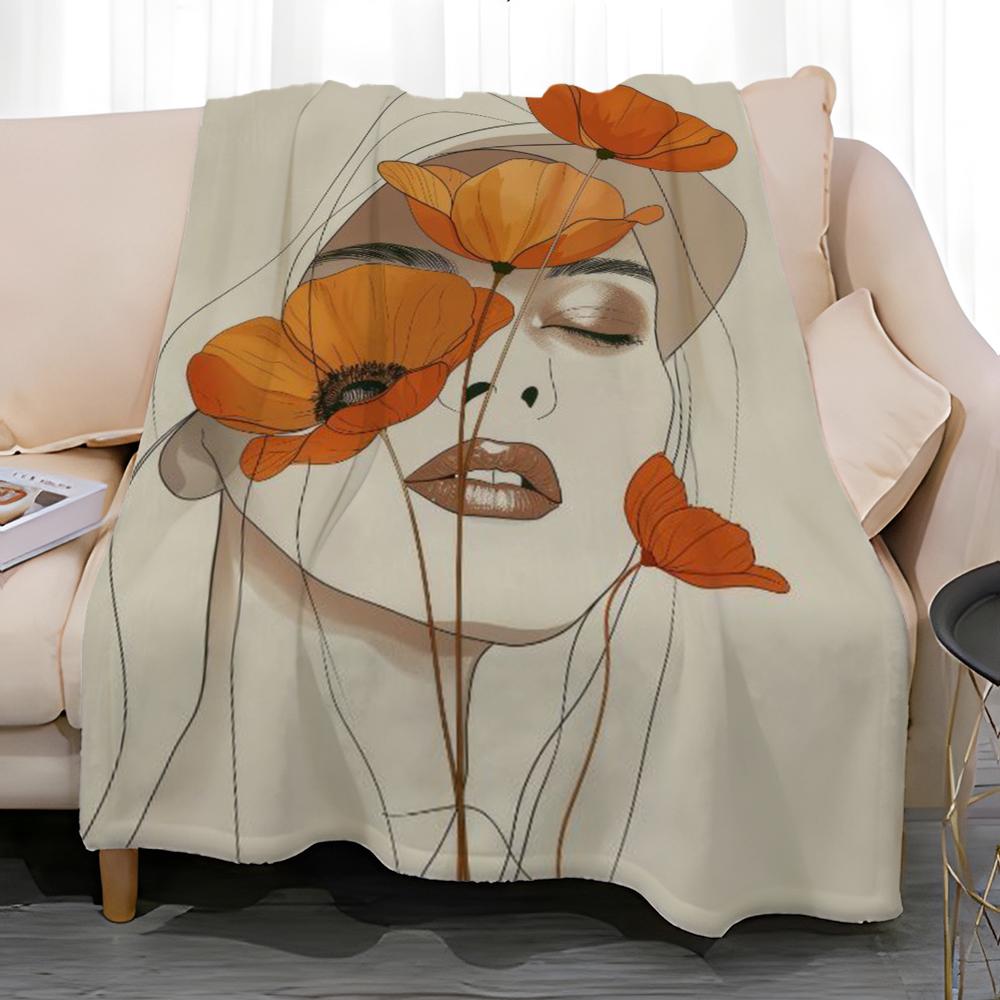 Abstract Face Collection Print Throw Soft Coral Fleece Blanket 310gsm Fluffy Warm Throw for Sofa Bed Couch Bedroom Decor