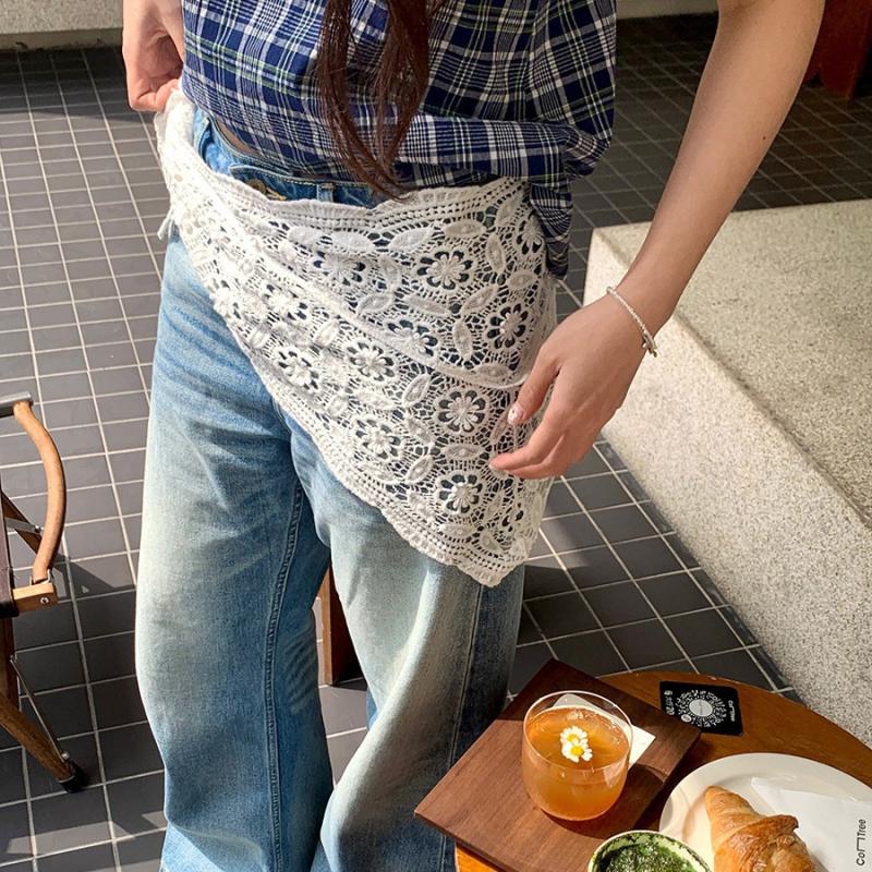 Summer Lace Bandana Scarf Korean Style Triangle Neckerchief, Boho Waist Belt For Girls, Countryside Photo Shoot Accessories