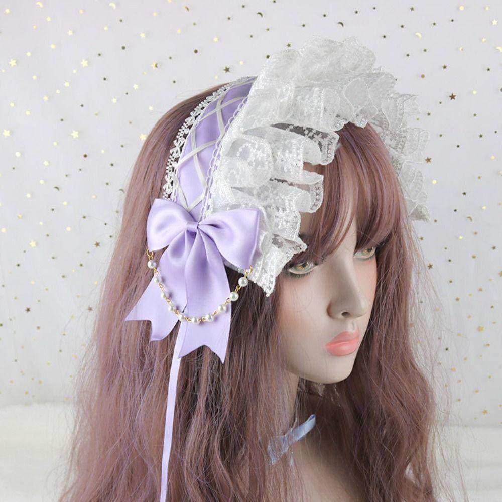 Ribbon Bow Lolita Lace Headband Pearl Lolita Hair Clip Creative Maid Cosplay Headdress Daily