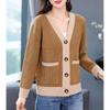 Женская куртка на весну и осень, свободный эластичный уютный свитер, кардиган, повседневный вязаный топ с v-образным вырезом