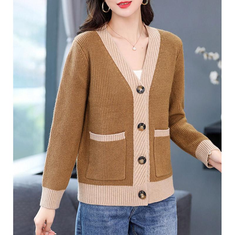 Женская куртка на весну и осень, свободный эластичный уютный свитер, кардиган, повседневный вязаный топ с v-образным вырезом