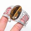 Natural Tiger Eye Gemstone 925 Sterling Silver Cuff Bangle Adjustable a5P67