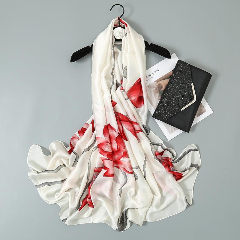 Шелковый шарф с принтом цветка лотоса, ранняя весенняя женская шаль от солнца