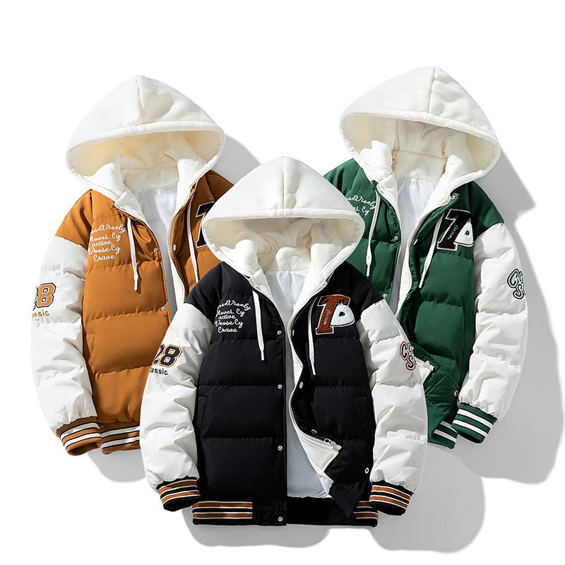 Men's New Cotton Coat Winter Thickened Down Cotton Coat Fake Two-piece Trendy Hooded Casual Teen Men