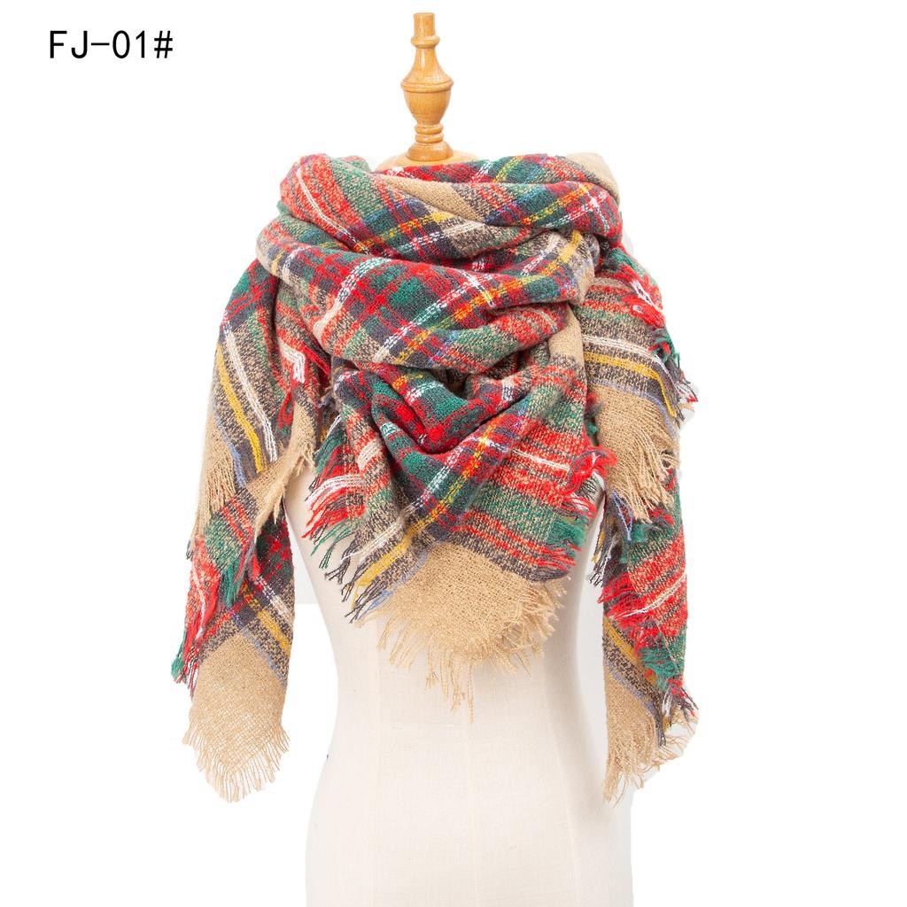 Autumn and Winter New Thickened Warm Circled Yarn Prickly Wool Plaid Square Scarf Scarf Female