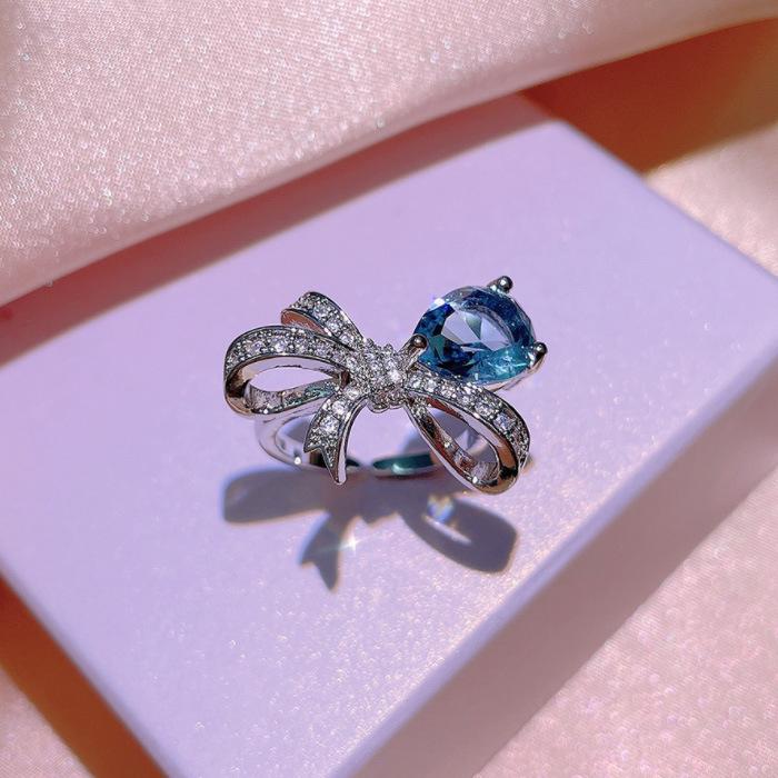 Same Jewelry Three Piece Bow Necklace Earrings Fashion Exquisite Zircon Ring