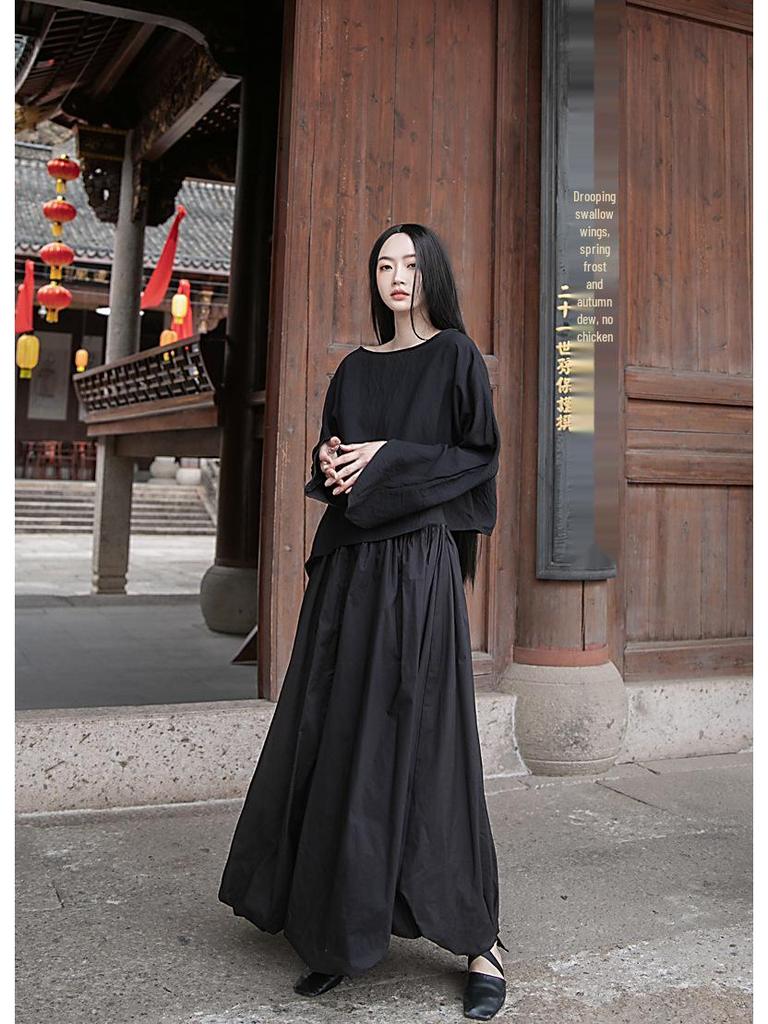 Handmade Heavy-Duty Puffy Cloud Ruffle Midi Skirt In Black and White