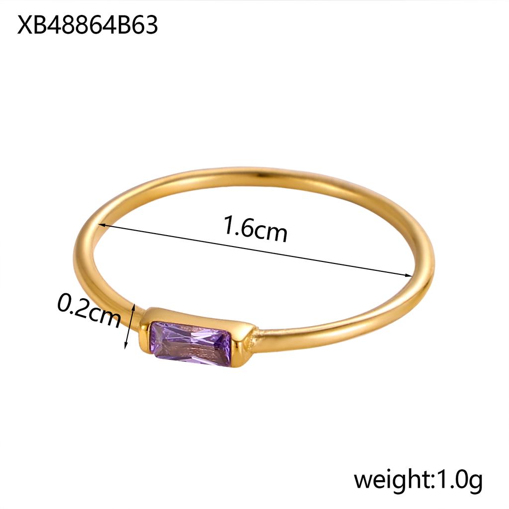 CARLIDANA Минималистичное Кольцо-Кольцо из Нержавеющей Стали с Покрытием 18K Золотом, Квадратное, Простое, Цветные Цирконы, Камень Месяца Рождения, для Женщин
