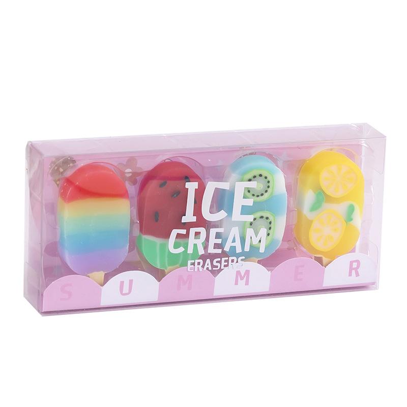 Kawaii Stationery Sweet Summer Office School Supplies Ice Cream Colorful Eraser Set Student Childrens Day Christmas Gift Lovely
