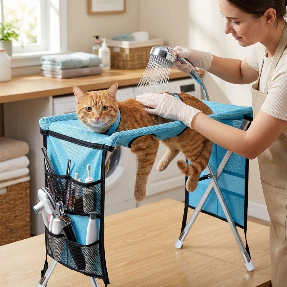 Folding Pet Grooming Hammock Anti-Scratch Cat Bathing Rack Puppy Nail Clipping Holder Pet Care