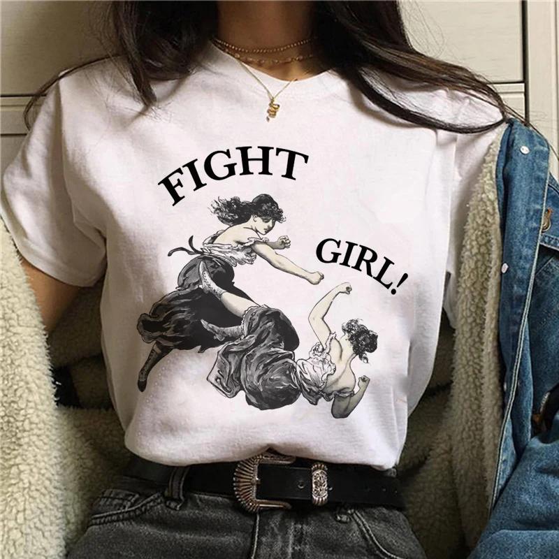 Харадзюку Женская футболка Феминистки Топы Женский феминизм GRL PWR Ульззанг Футболка Сила девушек Ретро Графическая футболка Гранж Эстетика Женская
