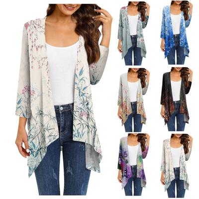 Женский кардиган неправильной формы с градиентным принтом и рукавами три четверти, куртка с карманами