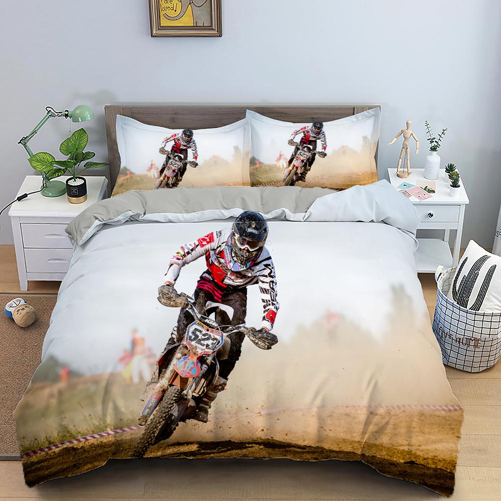 Comforter Motocross King Queen Bedding Set For Boys Adults Off-Road Race Motorcycle Dirt Bike Rider Comforter