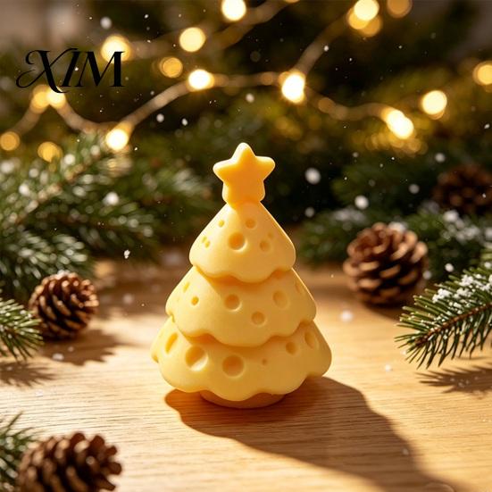 Matte Frosted Ornament 3D Printed Cheese Christmas Tree Ornament, Creative Figurine with Star Topper, Cute Xmas Desktop Ornaments for Home Office