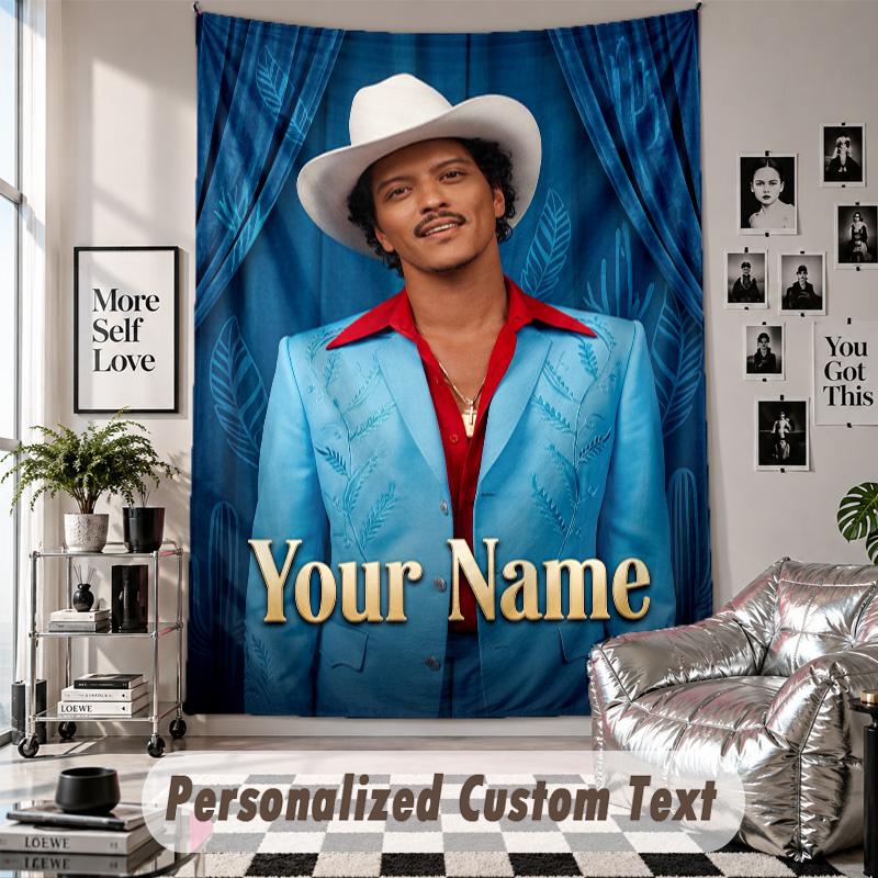 Wall Hanging Tapestry With Custom Name & Text, Bruno Mars Decorative Tapestry For Bedroom