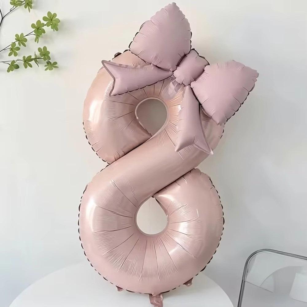 Fashion 40 Inch Number Digital 0-9 Balloon with Bowknot Anniversary Decoration Foil Balloons Cream Pink Birthday Party Balloons