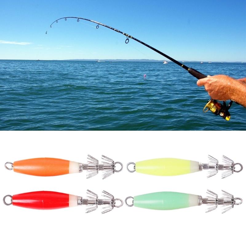 4Pcs Fishing Lures Baits Jig Glowing in Dark with Stainless Needle Saltwater Cuttlefish Sleeve Glowing Squid Jig Hook