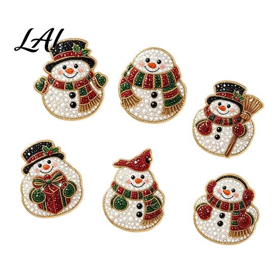 Family Crafting Kits 6Pcs/Set Fridge Magnets Faux Pearl Art Kit Christmas Snowman Tree Santa Magnetic Snowflake Ornaments Magnets DIY Mosaic