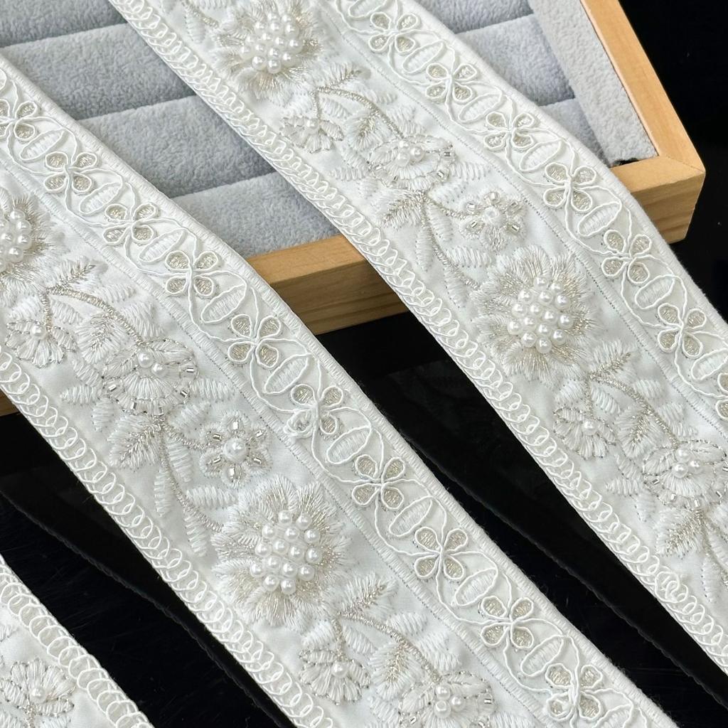 6.5Cm Beige Bead Embroidery Ribbon Lace Fashion Curtain Sofa Clothing Handmade Diy Accessories Barcode