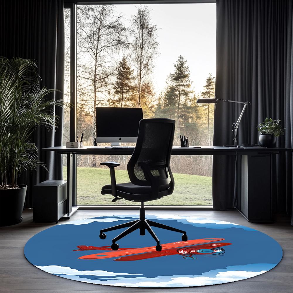 Cute airplane Printed Round Rug Carpet Chair Rug Area Rug Entryway Doormats,for Office Chair Living Room Bedroom Kitchen Room.