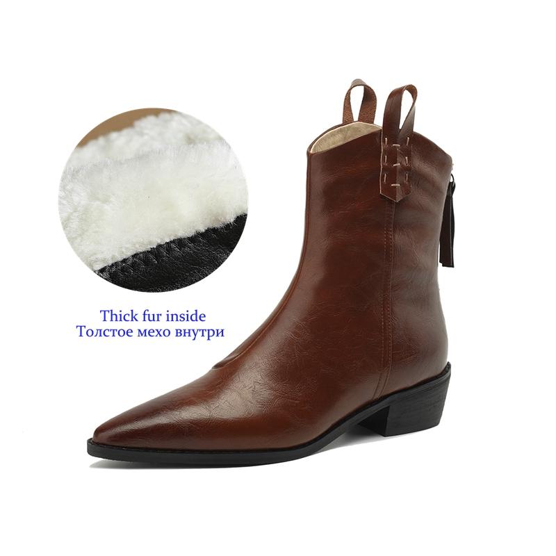 Krazing Pot Обувь из спилка коровьей кожи Осень Зима Шерсть Массивный каблук Размер 43 Размер 42 Заостренный носок Молния Мех Ботильоны