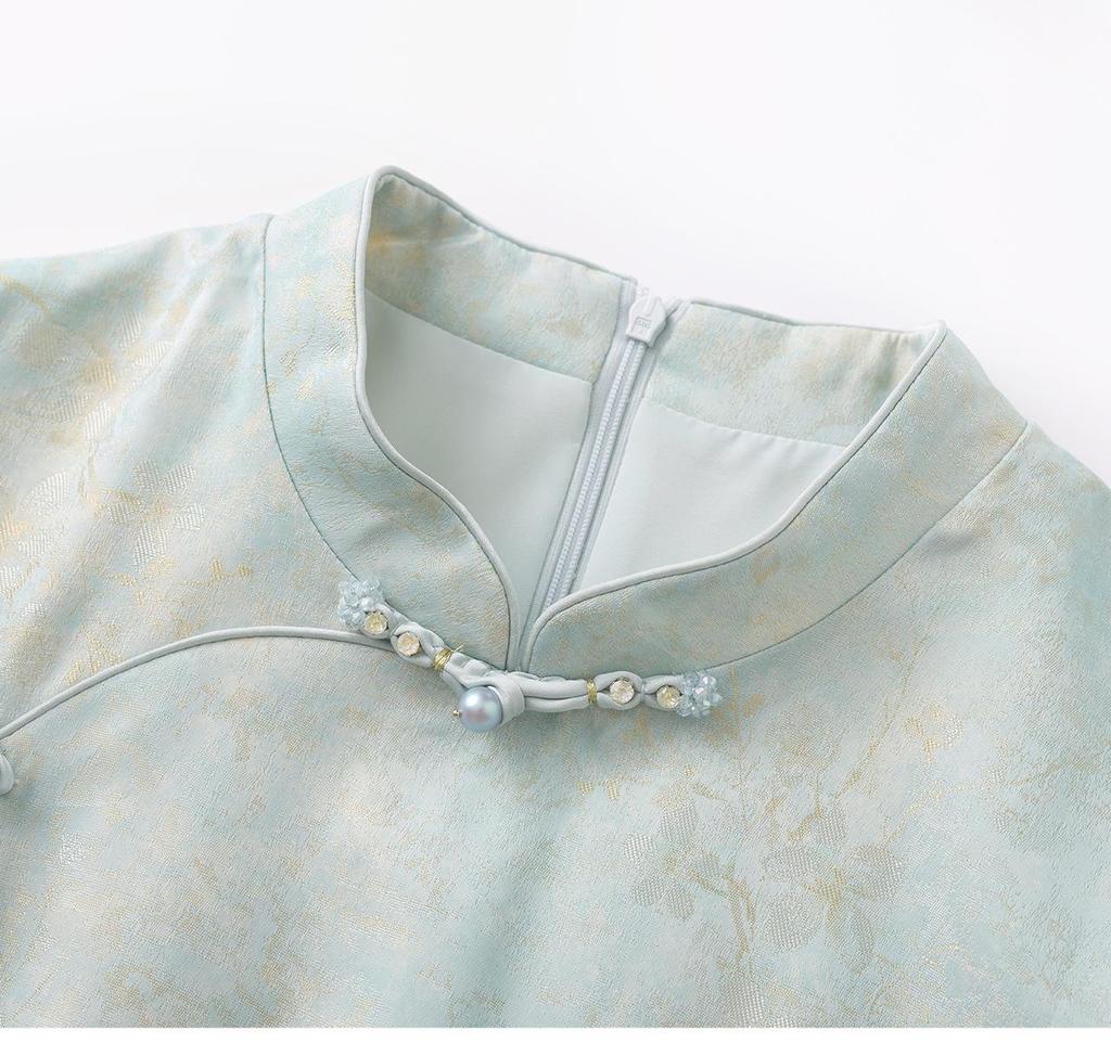 Nanyou Spring New Chinese Style Jacquard Satin Crepe Qipao Dress for Women