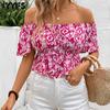 Женские модные повседневные летние весенние блузки и рубашки с цветочным узором и принтом на одно плечо с коротким рукавом