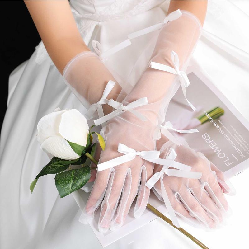 Белые сетчатые перчатки с длинным кружевом и бабочками, аксессуары для свадебного платья невесты, элегантные тонкие прозрачные перчатки до локтя для украшения вечеринки