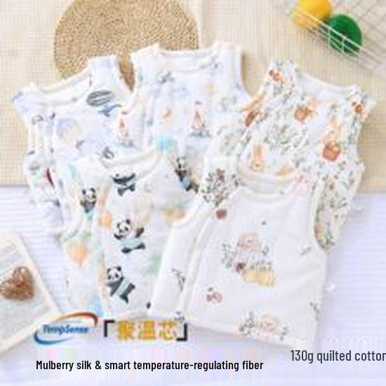 High Waist Baby Cotton Quilted Pants with Belly Protection – Mulberry Silk-Lined for Boys & Girls, Perfect for Autumn & Winter